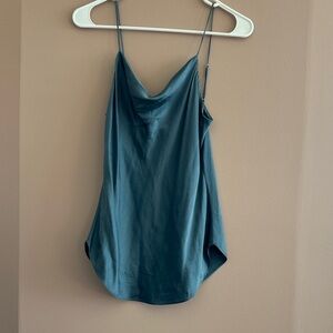 cinq a sept Teal Cowl Neck Silk Camisole